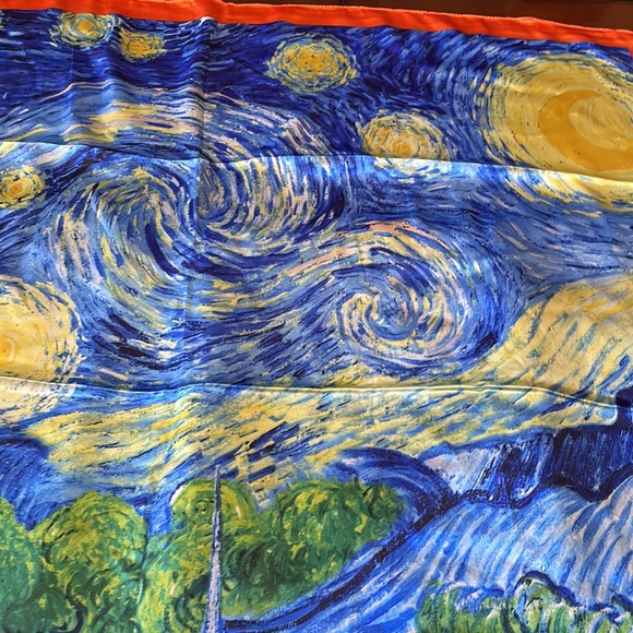 Van Gogh Starry Nights 100% silk feeling 34” x 35” scarf - Picture 3 of 11